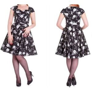 Hell Bunny Vixen Dress Floral Black Fit Flare Size Medium